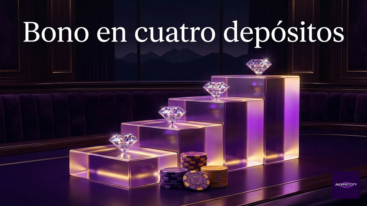 Estructura del bono de bienvenida de JackpotCity Chile repartido en cuatro depósitos