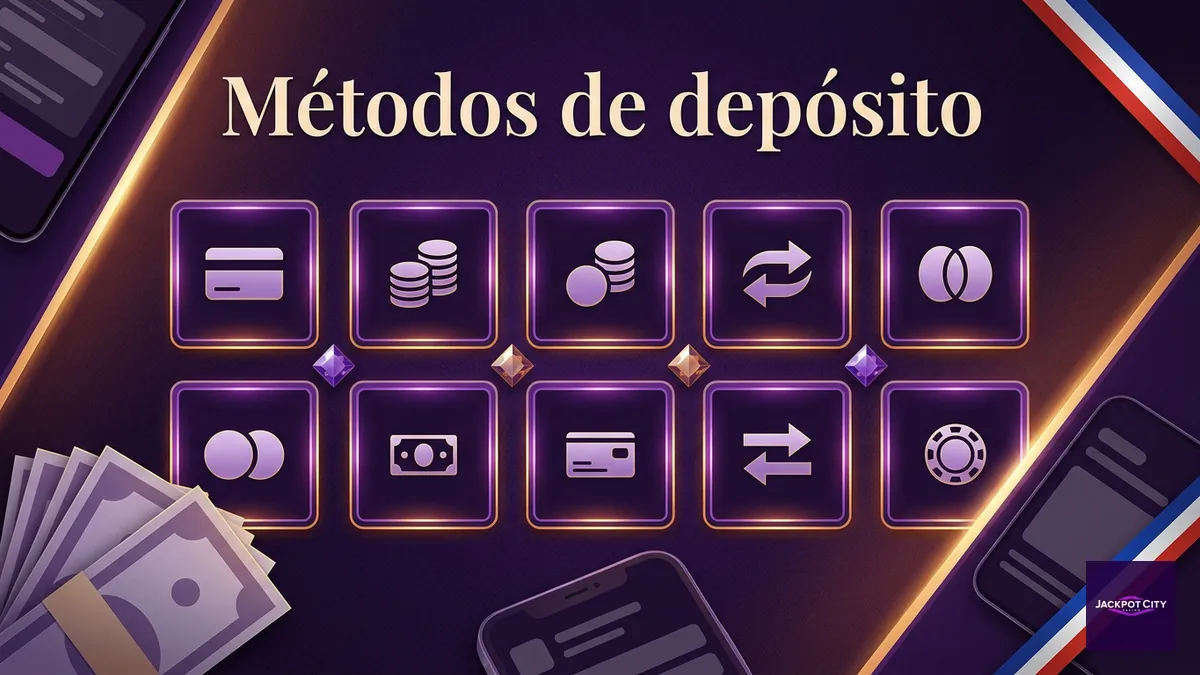 Panel de métodos de depósito disponibles en JackpotCity Chile, iconos genéricos