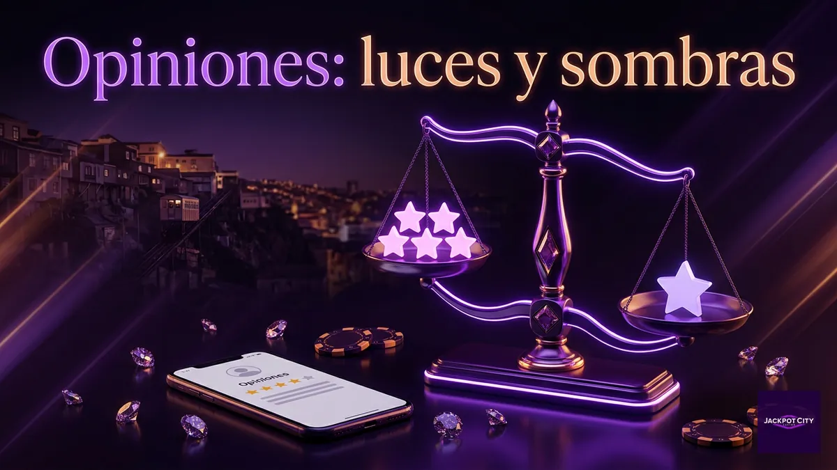 Balanza de estrellas en violeta que representa opiniones mixtas de JackpotCity entre Chile y el mundo