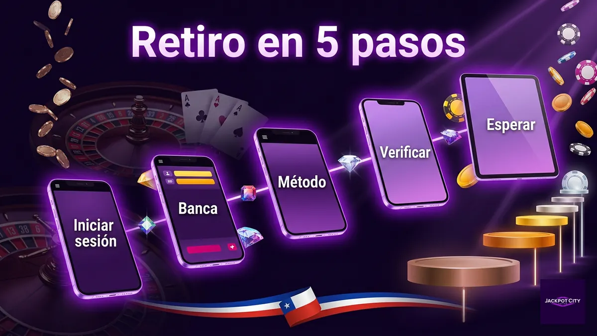 Los cinco pasos para retirar dinero en JackpotCity Chile: iniciar sesión, banca, método, verificación y espera