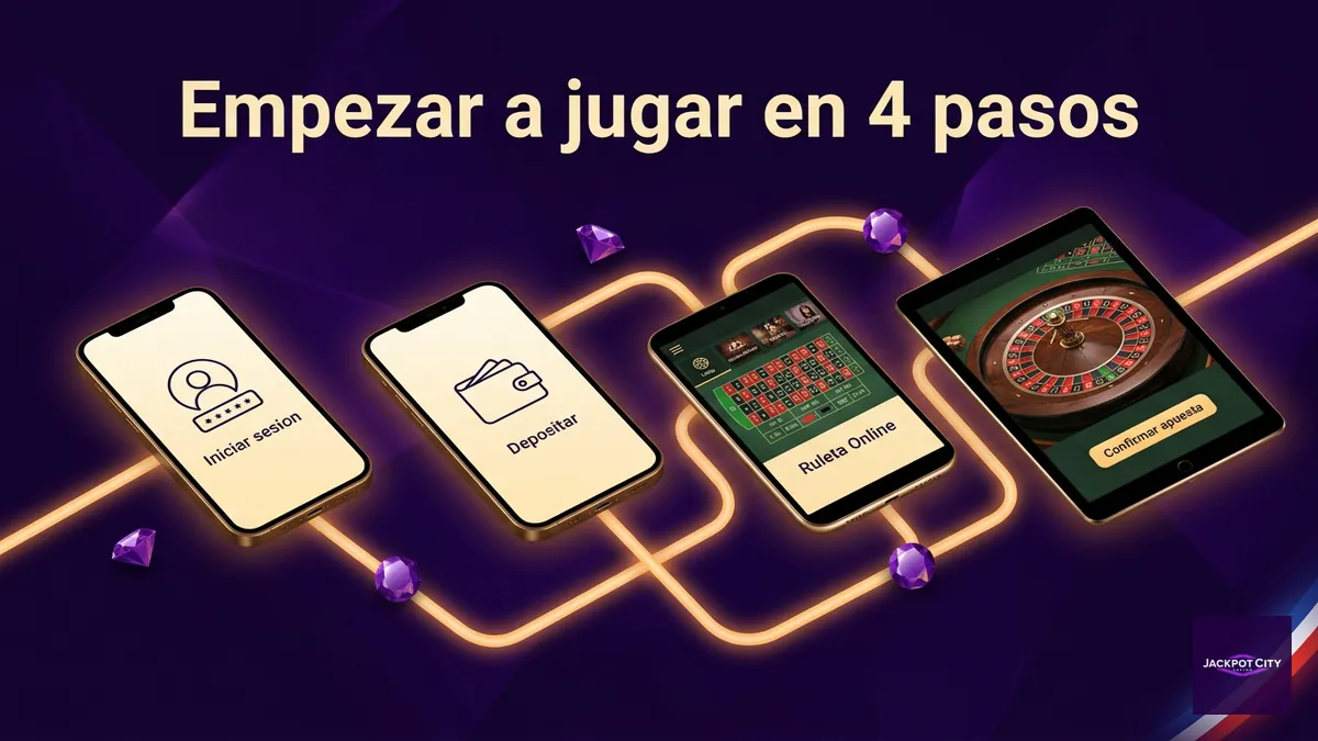 Cuatro pasos para jugar ruleta en JackpotCity: iniciar sesión, depositar, elegir mesa y apostar, Chile