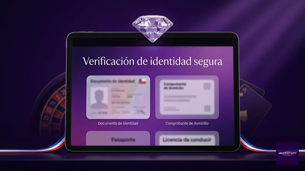 Mockup de verificación de identidad (KYC) para acceder a la cuenta de JackpotCity en Chile